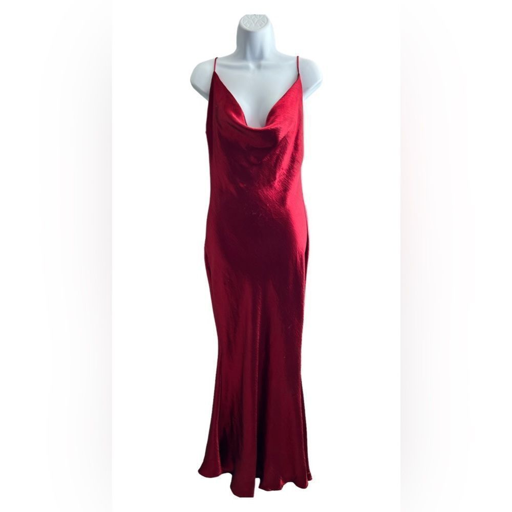 Gown In Cherry Red Satin Sleeveless Maxi Dress Size L